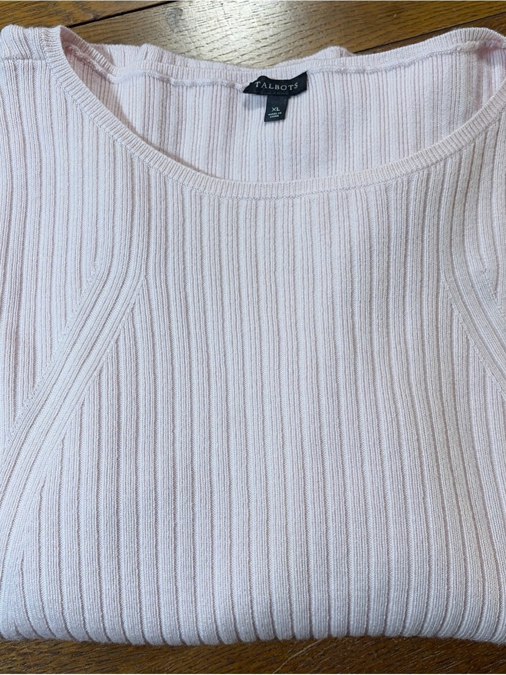 Talbots Sz XL SOFT LIGHT PINK Soft Stretch Merino Wool Ribbed Pullover Sweater